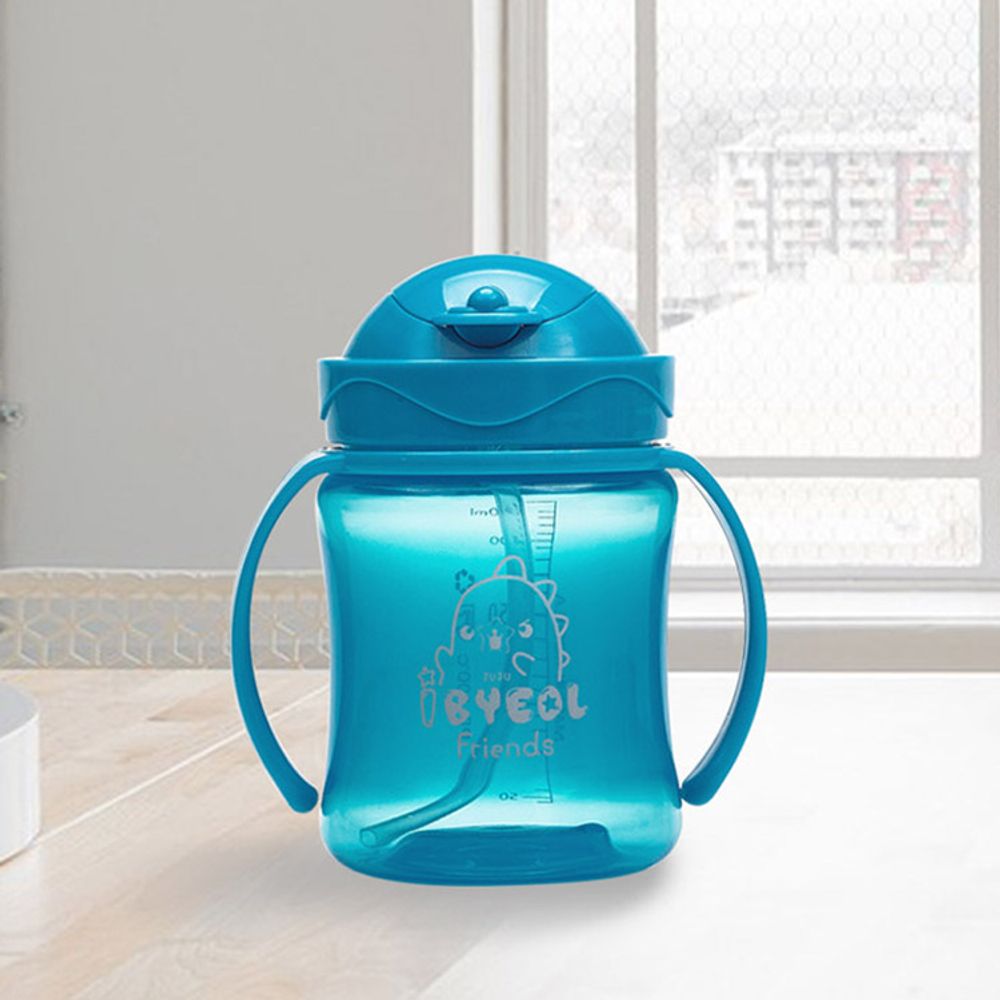 [I-BYEOL Friends] Flip Color 250ml, PP One Touch Straw cup, Blue _ Compact size straw cup, Backflow prevention, FDA approved, free of BPA _ Made in KOREA